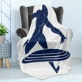 thumbnail image 4 of Superhero Soft Flannel Fleece Throw Blanket, Muscle Man Hero Throws His Frisbee Muscular Silhouette Disc Sports Theme, Cozy Plush for Indoor and Outdoor Use, 50" x 60", White Navy Blue, by Ambesonne, 4 of 5