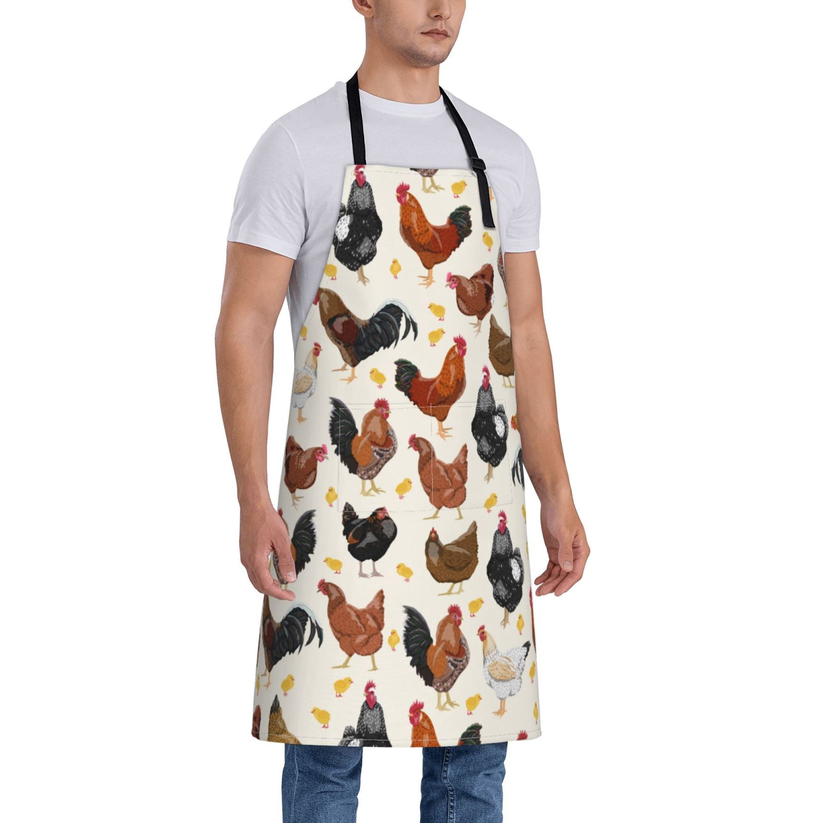 Kdxio Roosters and Chickens Apron with Pockets Adjustable Kitchen Aprons for Men Women Waterproof Aprons for Cooking,Drawing,Crafting, Baking Household Cleaning