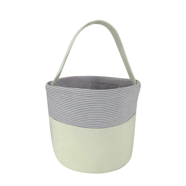 Handheld Striped Basket Cute Bunny Easter Basket with Handles for Eggs Candy Small Empty Basket with Decorative Pattern Perfect for Easter Egg Hunt Gift Favor Home Kitchen Table Spring Decoration