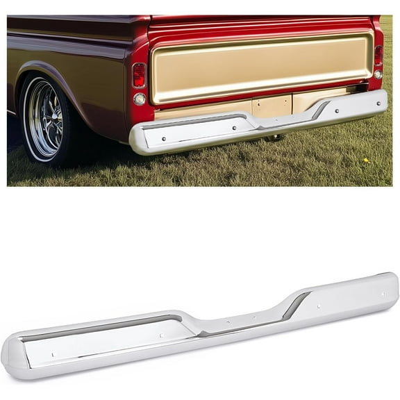 Kojem Rear Bumper Assembly for 1963-1966 GMC/Chevy Chevrolet C10 / C20 / C30 Fleet Side/Straight Bed/Flat Bedside Steel Silvery Bumper Chrome
