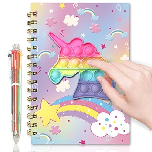 Cuaderno de Pop para Niños y Diario Fidget para Niñas xiaomianyang 8.5x5.3 Pulgadas 160 Páginas con Líneas y 6 Bolígrafos Multicolores