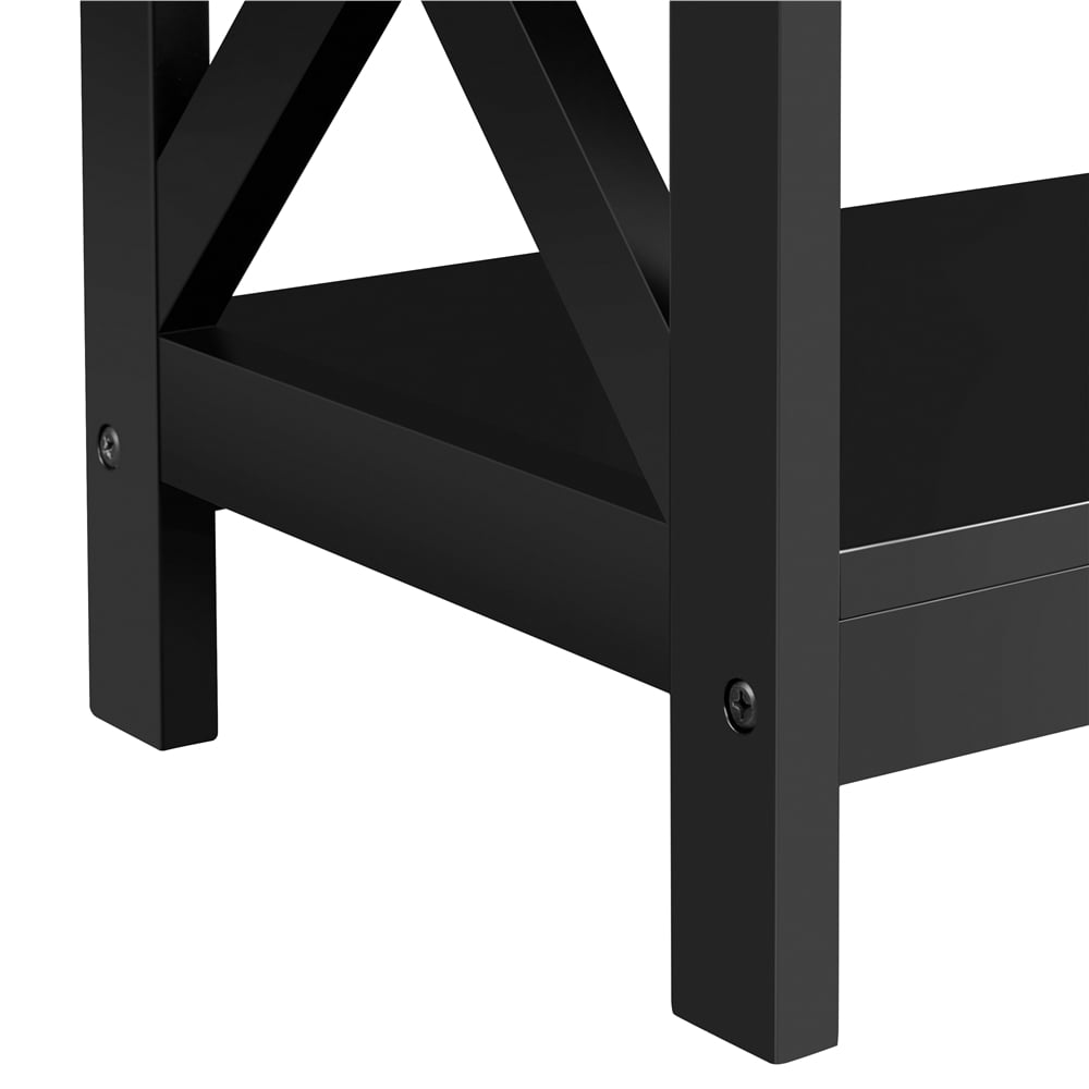 Renwick 3-Tier Wooden X-Design Console Table with Storage Shelves for Living Room, Black