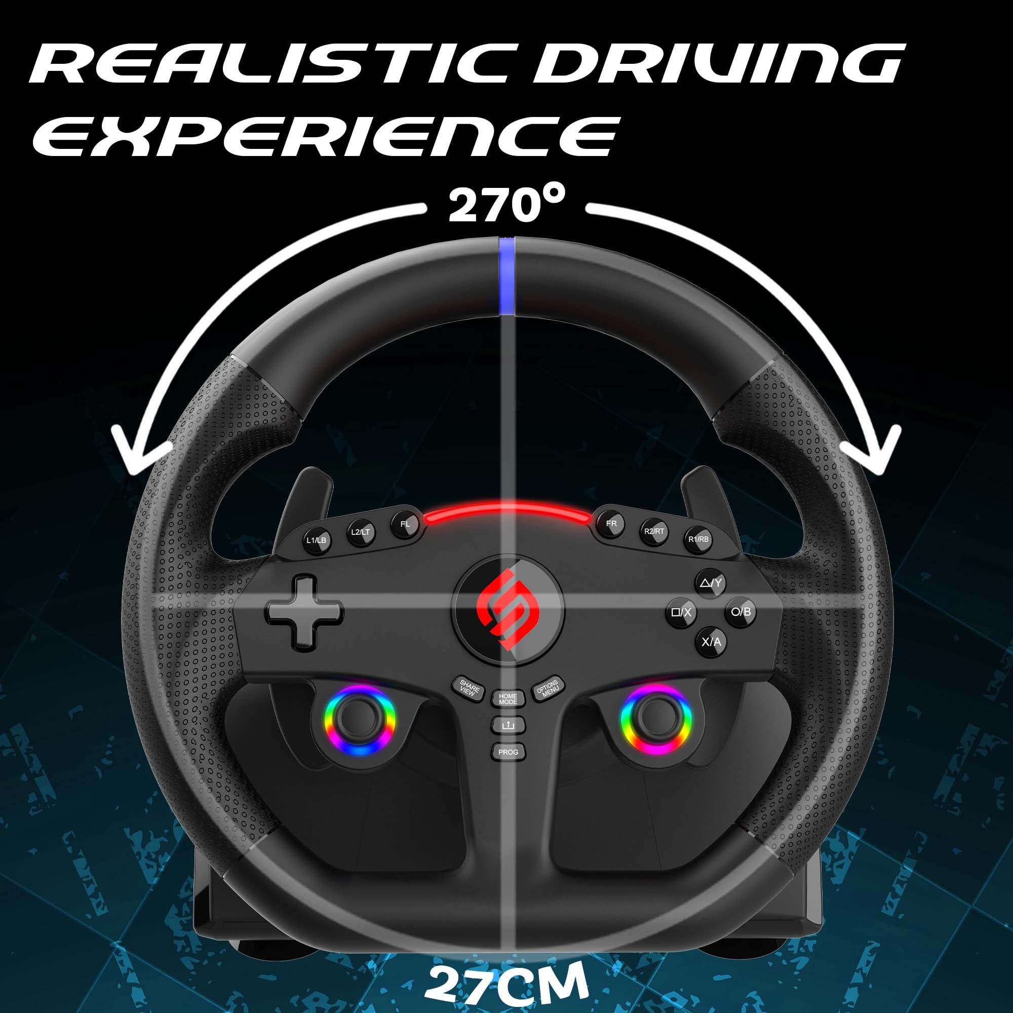 Subsonic - Superdrive 270 GT5 Steering Wheel - Dual stick LED racing wheel, 270° rotation, with pedals and paddle shifters. For PS5 and PC – Black