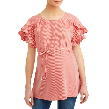 Oh! MammaMaternity stripe ruffle sleeve top - available in plus