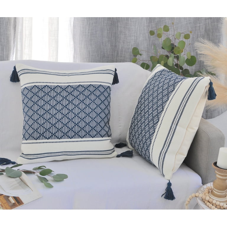 blue page Boho Throw Pillow Covers, Black and Cream White, Set of 2 Modern  Farmhouse Accent Home Decor, Neutral Woven Decorative Pillow Covers for