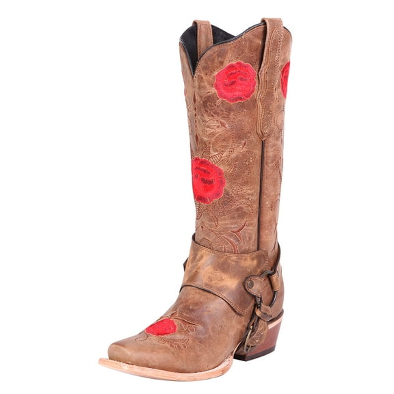 Womens Western Cowgirl Leather Boots Embroidered . Bota vaquera de Piel de MujerSquare Toe
