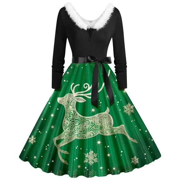 Christmas Dress Holiday Dress for Women Festive Season Elegant Long Sleeve Collar Asymmetrical Party Gown for Holiday Dinner Attire