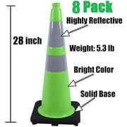 BESEA 8 Pack 28 inch PVC Traffic Cones, Green Safety Cone with 6 inch Reflective Collar for Driveway