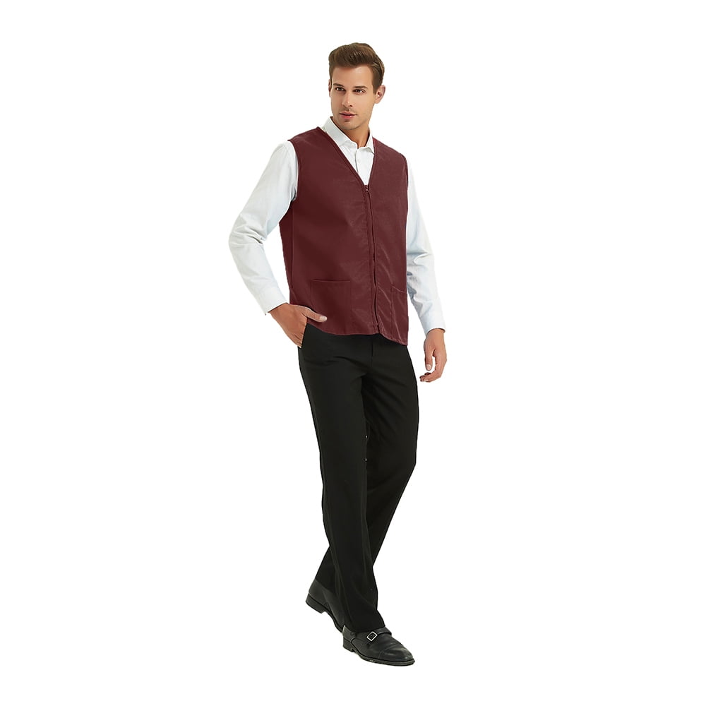 TOPTIE 5 Pack Volunteer Vest Waiter Bartender Work Uniform, Supermarket Clerk Workwear-Burgundy-2XL