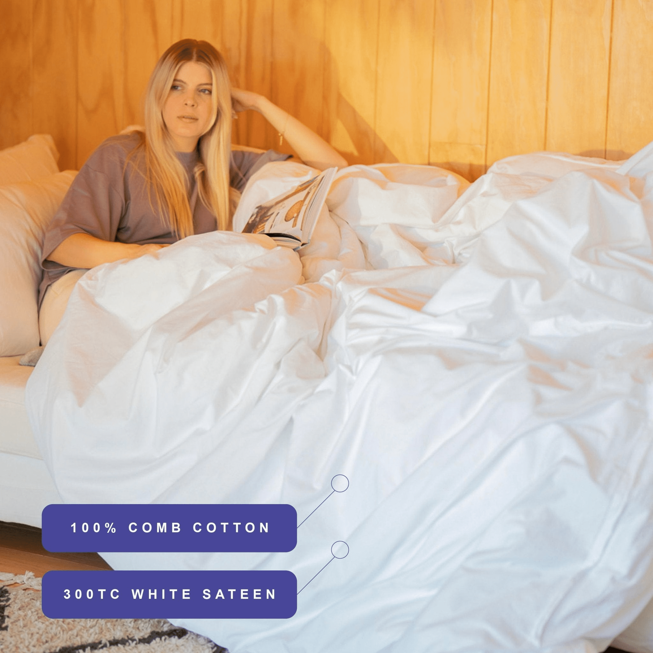FluffCo White Solid Sateen 100% Combed Cotton Duvet Cover