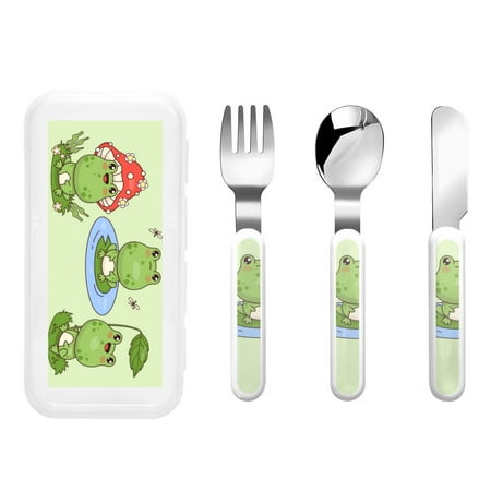 

Zeuib Frog Amanita Mushroom Print 3 Pieces Children Fork Spoon Knife Set with Travel Case for Lunch Box Stainless Steel Kids Silverware Flatware Set Kids Utensil Set for School (Fork Spoon Knife)