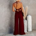 thumbnail image 5 of Summer Saving Wycnly Jumpsuits for Women Dressy Beach Solid Sexy Cut out Pleated Strap Halter Long Jumpsuits Overalls Summer V-Neck Sleeveless Plain Maxi Formal Rompers Wine l, 5 of 6