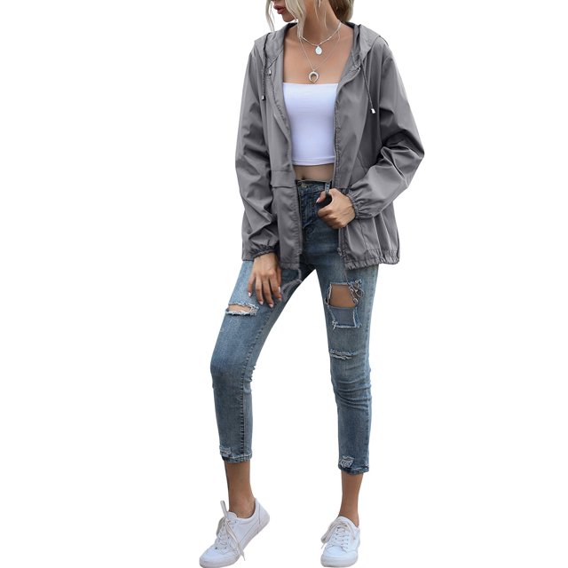 Sonducket Chubasquero ligero para mujer, impermeable, con capucha, cortavientos para exteriores, plegable, para senderismo, Camping, trajes para mujer Prendas para la parte del cuerpo Gris oscuro S