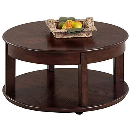 Coastal Style Living Room Ideas ModHaus Living Contemporary Style Castered Round Shaped Wooden Top Cocktail Coffee Table with Bottom Shelf | Ash Finish, Living Room Decor - Includes Pen ()