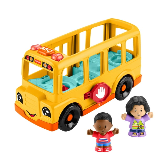 Fisher-Price Little People Toddler Toy School Bus Musical Push-Along Vehicle with 2 Figures for Kids Ages 1+ Years, Multilanguage Version