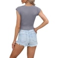 thumbnail image 5 of Coduop Women Short Sleeve Crop Tops Solid Color Knit Rib V-Neck Summer Slim Fit T-Shirts, 5 of 6