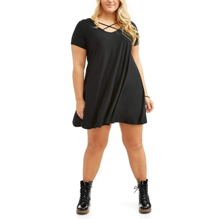 Junior's Plus X Front T-Shirt Swing Dress
