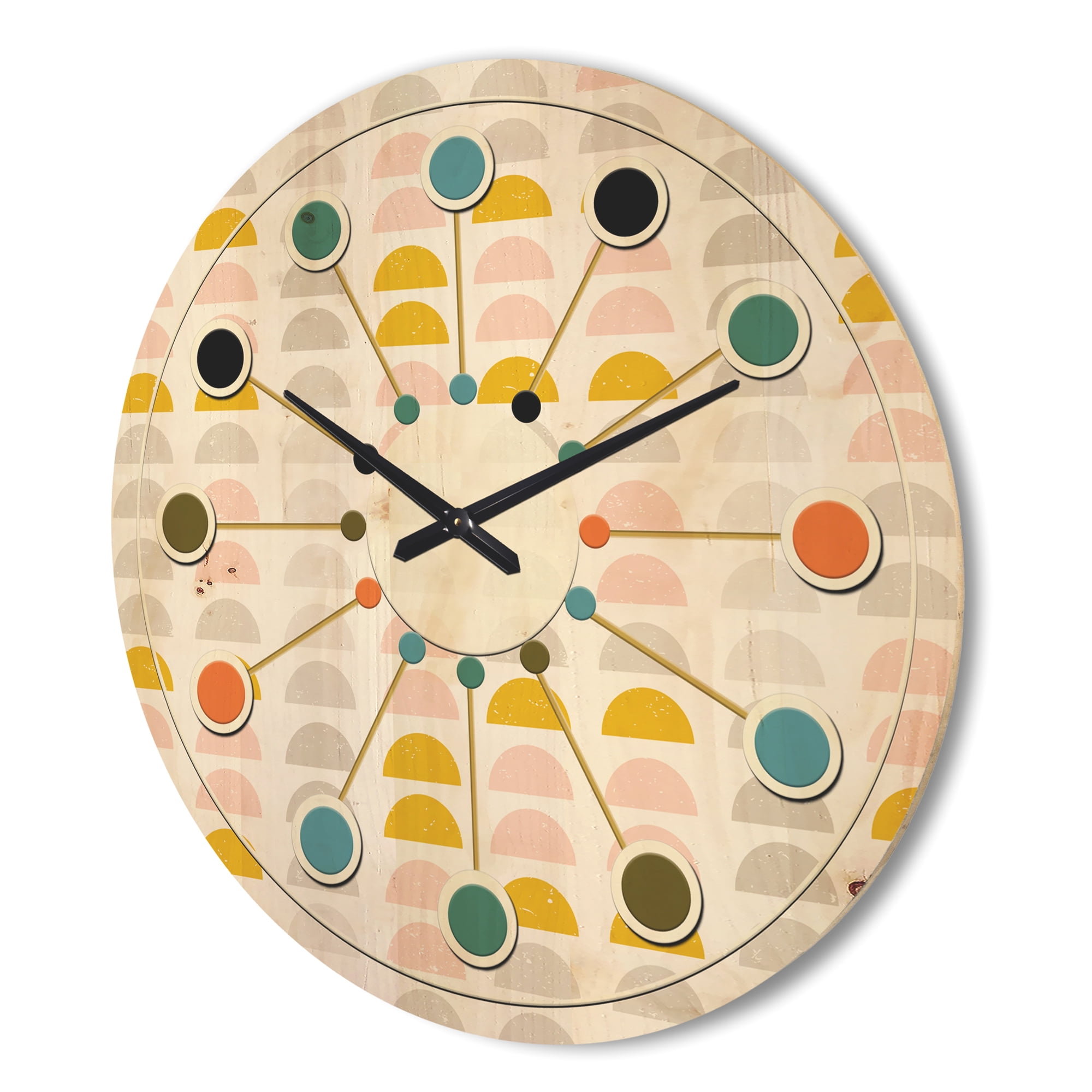 Designart 'Pastel Circular Retro Pattern III' Mid-Century Modern Wood Wall Clock