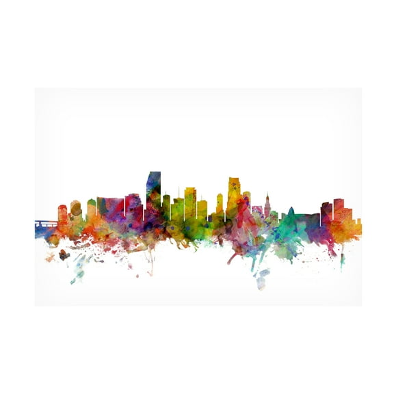 Trademark Fine Art Michael Tompsett Miami Florida Skyline Canvas Wall Art - 12x19
