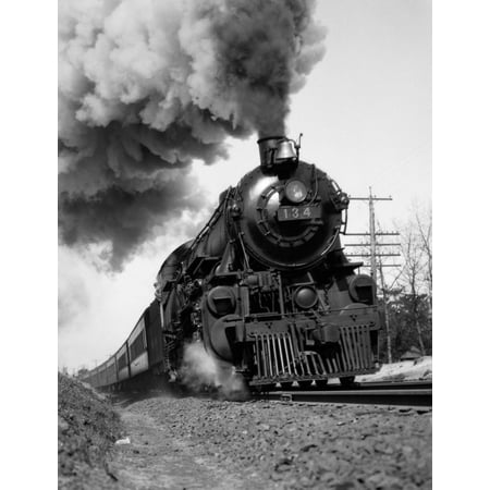 Steam Engine Motor 1920s-1930s Steam Engine Pulling Passenger Train Smoke Billowing From Exhaust Stack Print By Vintage Collection ()