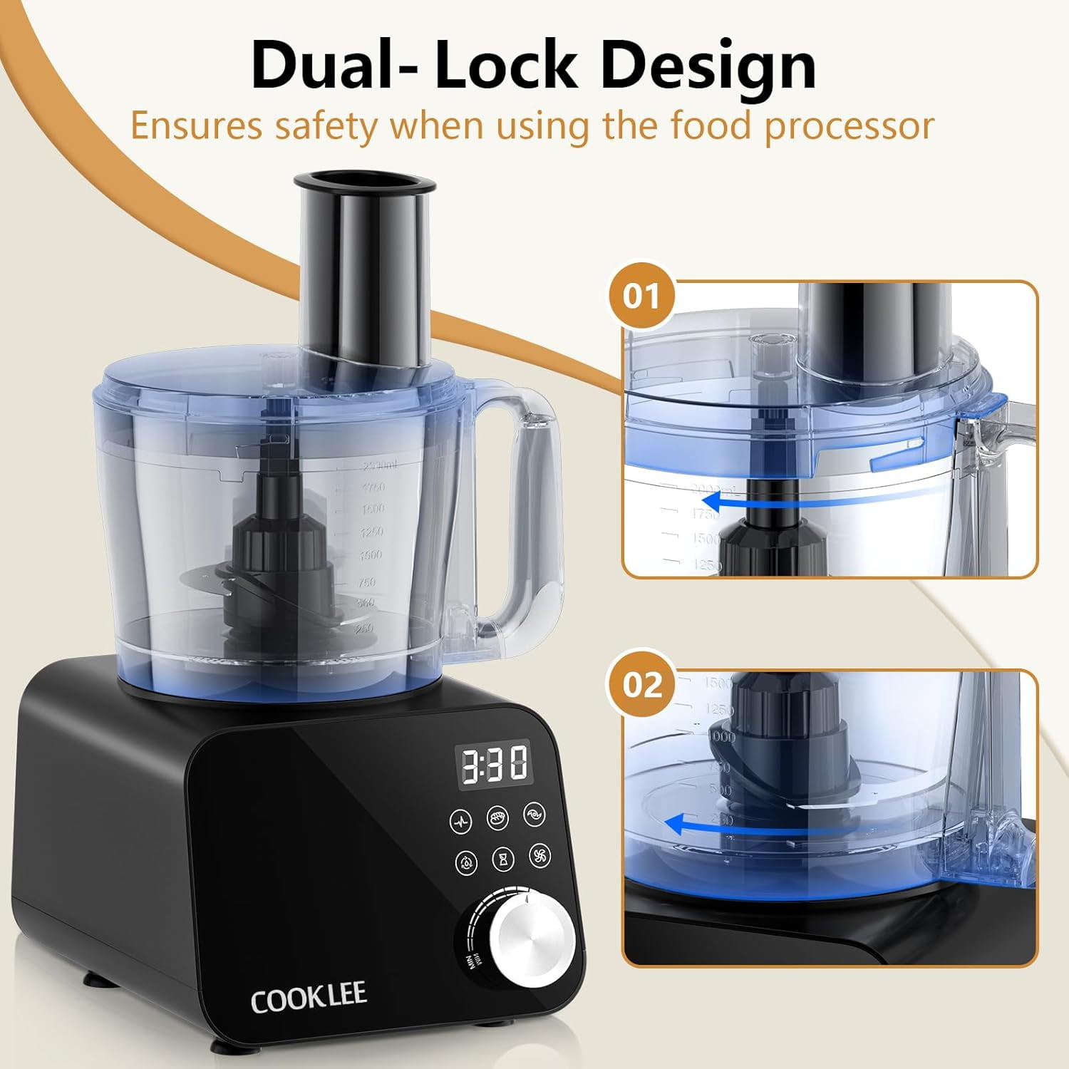 HOWORK Food Processor 12 Cup, 600w, Multifunctional Food Processor, 11 Functions for Shredding, Slicing, Doughing, Emulsifying and Juicing, Black