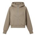 thumbnail image 5 of Hoodies for Women Solid Long Sleeve Sweatshirt Casual Zip Up Cropped Pullover Tops Fleece Lined Winter, 5 of 6