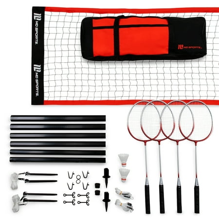 MD Sports Advanced Badminton Set with Heavy Duty Carry Bag, Includes 4 Rackets and 2 Shuttlecock, Easy Set Up and Transportation, Lawn