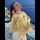thumbnail image 5 of Blusa para Mujer con Cuello en V y Botones Recortados, Cárdigan de Punto con Mangas Largas Acampanadas. Amarillo L, 5 of 10