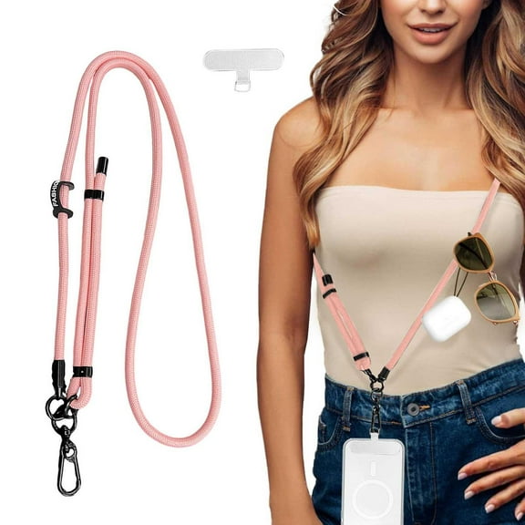 GARENAS Phone Lanyard Crossbody with A Phone Tabs Adjustable Antitheft Phone Strap for All Phones Metal Buckles Universal Cell Phone Neck Lanyard for Women and Men(Pink)