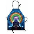 thumbnail image 1 of Chakra Apron Silhouette of Woman Doing Yoga with Vertical Blending Effects and Mesh Peace Motif, Unisex Kitchen Bib Apron with Adjustable Neck for Cooking Baking Gardening, Multicolor, by Ambesonne, 1 of 3