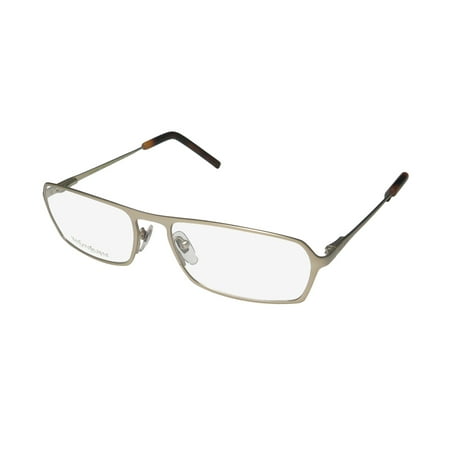 NEW YVES SAINT LAURENT 2326 MENS/WOMENS RECTANGULAR FULL-RIM LIGHT GOLD BRUSHED FRAME DEMO LENSES 53-17-135 FLEXIBLE HINGES EYEGLASSES/GLASSES
