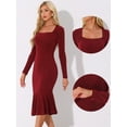 thumbnail image 2 of DARING DIVA Long Sleeve Midi Square Neck Bodycon Dress XS Wine Red, 2 of 6
