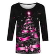 thumbnail image 5 of Feancey 3/4 Sleeve T Shirt for Women Christmas Plus Size Tunic Tops Novelty Xmas Tree Print Graphic Tees Comfy Loose Crewneck Pullover Pink S, 5 of 5