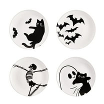 Bico White Halloween Cute Ceramic 8.75 inch Salad Plates, Set of 4, Microwave & Dishwasher Safe, for Tapas, Appetizer