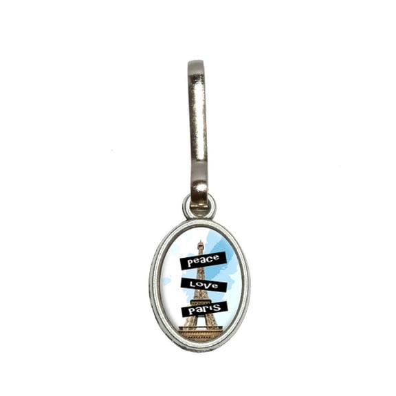 Peace Love Paris Oval Zipper Pull