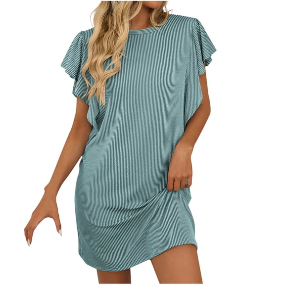 Zpanxa Capsule Wardrobe Dress Plus Size Solid Color Jacquard Knee Length Dress Versatile Short Sleeve Round Neck