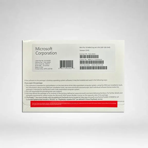 Microsoft Windows 10 PRO (DVD)
