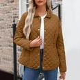 thumbnail image 2 of Women Winter Quilted Jacket Long Sleeve Button Down Puffer Barn Bomber Coat Lightweight Warm Outerwear Trendy, 2 of 7