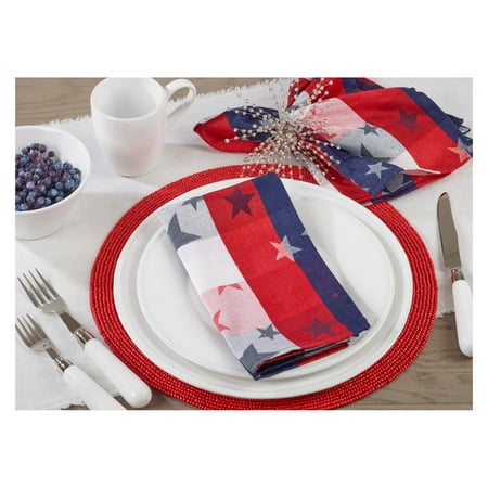 

Red White and Blue Checkered with Stars Cotton/Polyester Blend Patriotic Cloth Napkin 20 Square - (4 Piece).
