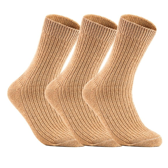 Lovely Annie Women's 3 Pairs Wool Knitted Socks One Size 6-9 Beige
