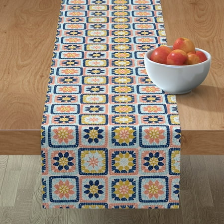 

Cotton Sateen Table Runner 72 - Squares Spring Easter Crochet Vintage Look Knitting Print Custom Table Linens by Spoonflower