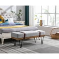 thumbnail image 6 of Guyou Modern Linen Rectangle Ottoman Bench with Two Straps and Metal Legs, Upholstered Bed End Bench Entryway Shoe Bench Dining Table Bench Footstool for Bedroom Living Room, Grey, 6 of 13