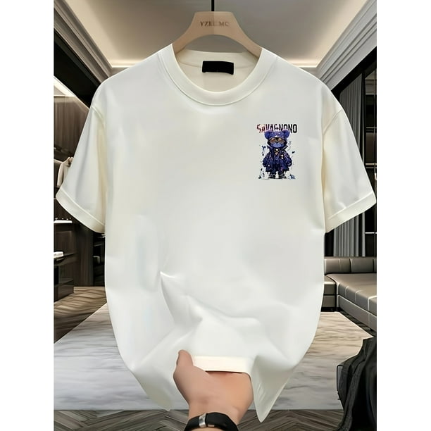 Men's Oversized Graphic T-Shirt Cartoon Bear with Fashion Glasses & Chains Print Round Neck Short Sleeve Casual Streetwear Top for Teens & Young Adults Youth Casual Top T-shirt Cotton Knit Fabric