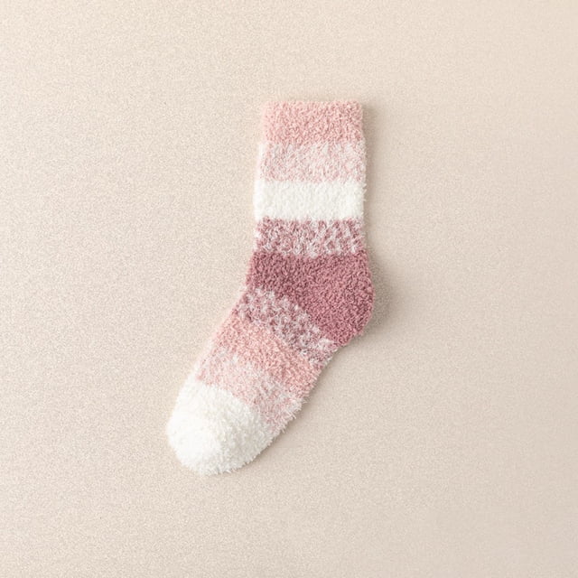 Chaussettes Roses Chaudes et Confortables pour Femmes Bas de Contention Pelucheux Chaussettes de Pantoufles Douces en Tissu Chaud