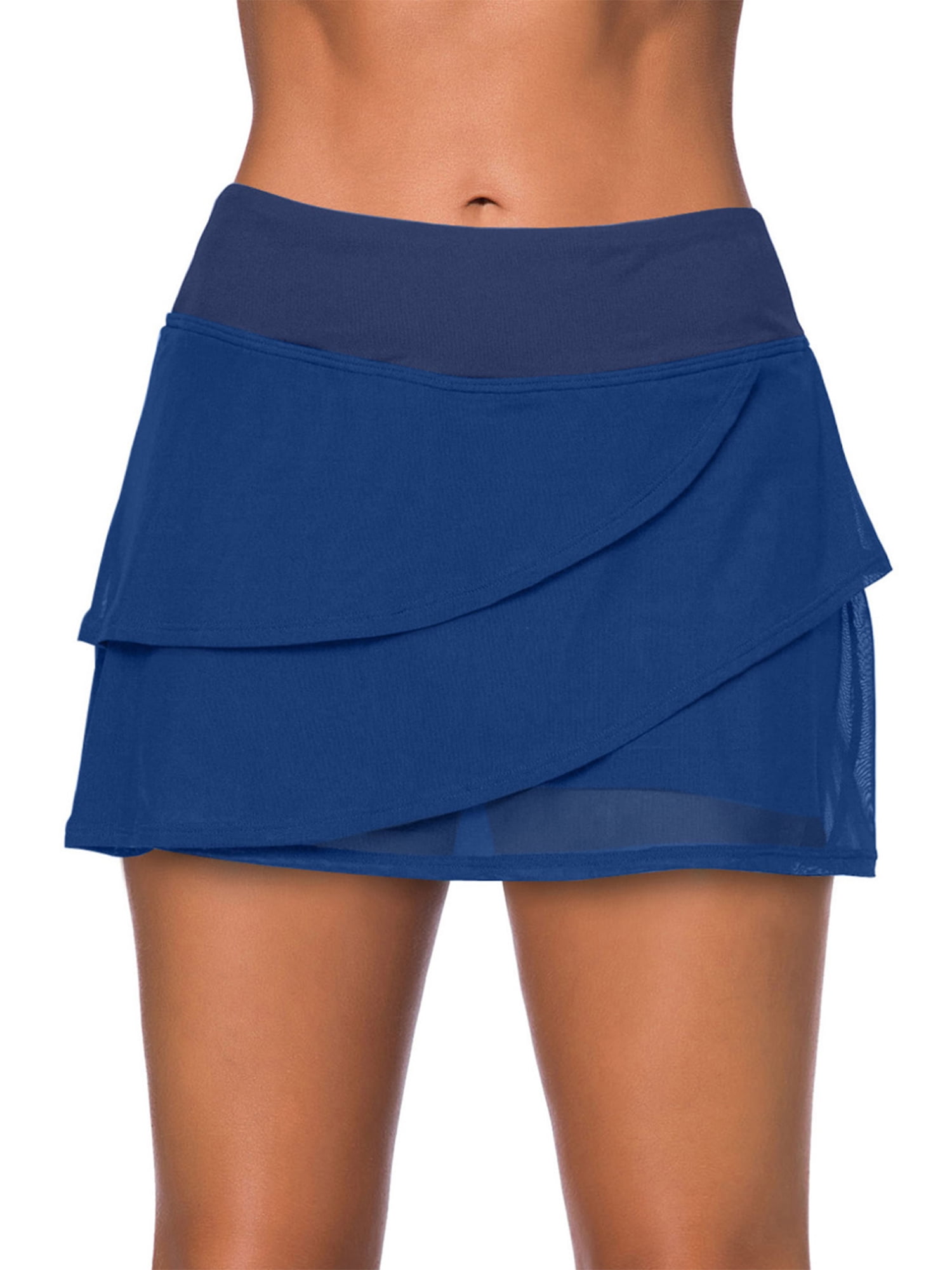 Grianlook Women Bikini Bottoms Solid Color Swim Skirt Ruffle Swimsuit