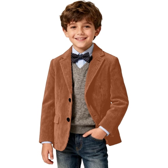 Pandaie Boys Wedding Fit Formal Suit Corduroy Lapel Single Breasted Blazer Jacket for Dress Up Outfits Orange,7-8 Years
