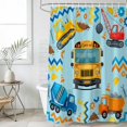 thumbnail image 2 of 72x78 Inch Shower Curtain Blue Yellow Cartoon Truck Bathroom Decor, Waterproof Fabric Bathtub Bath Curtains Decorative Cute Engineering Vehicle Extra Long Shower Curtain Set with Hooks, 2 of 7