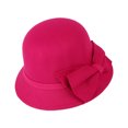 thumbnail image 3 of Opolski Solid Color Wide Brim Round Dome Sunscreen Windproof Woolen Hat Women Autumn Winter Elegant Bowknot Decor Felt Fedora Hat Daily Wear Rose Red, 3 of 8