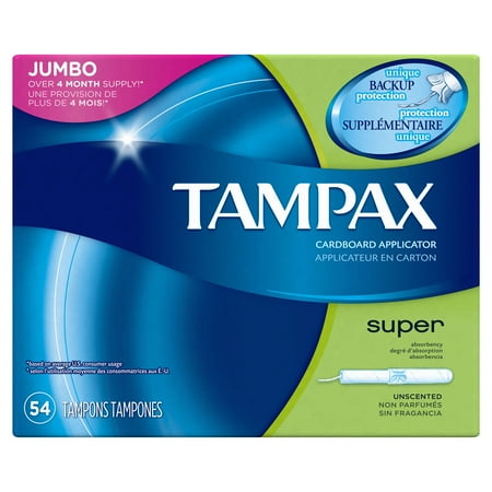 Tampax Cardboard Super Tampons, Unscented, 54 count