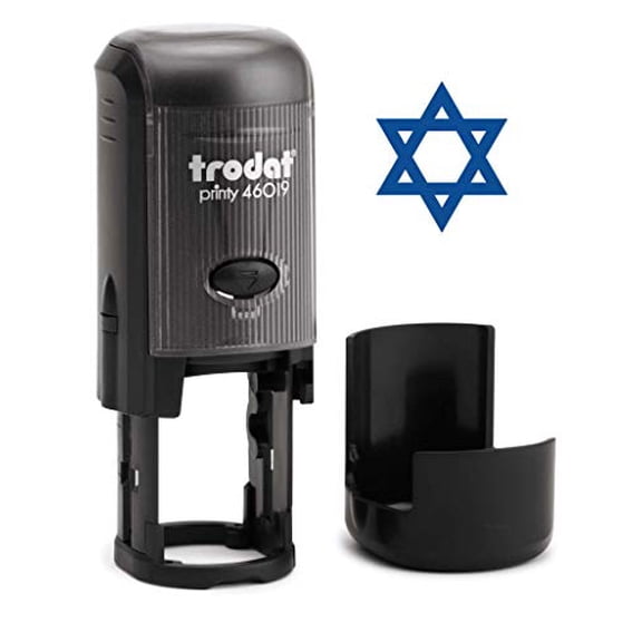 Round Teacher Stamp, Holiday, 3/4" Self-Inking Rubber Stamp - Star of David - Lt Blue Ink